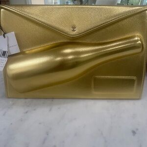 Gold Metallic Envelope Clutch with Bottle Accent -